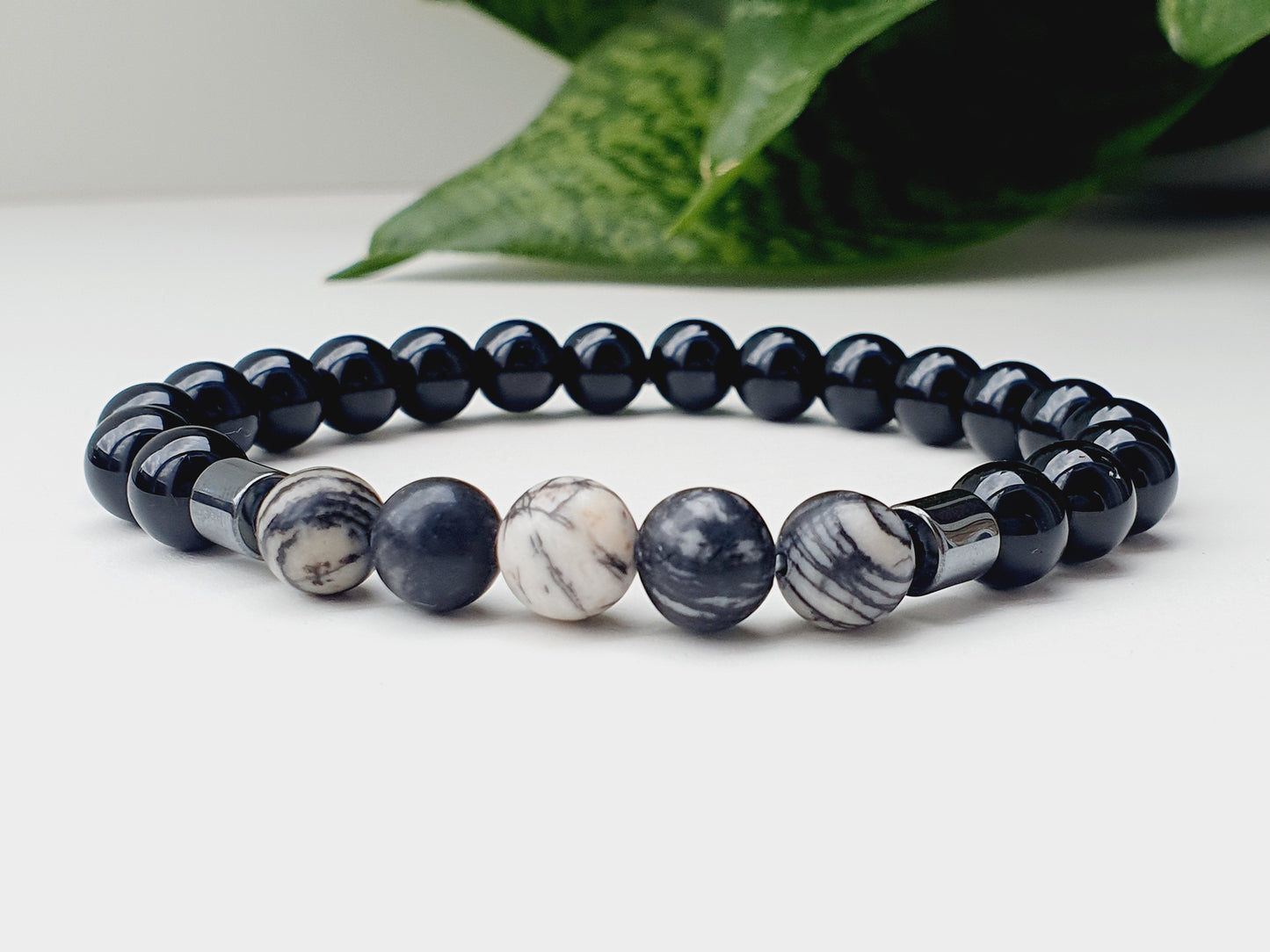 Handmade bracelet natural stone 8mm bead Obsidian, Spider jasper, Hematite