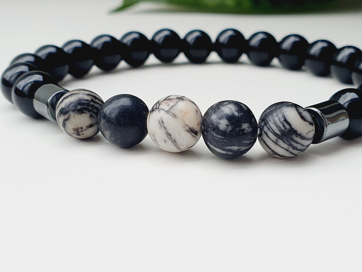 Handmade bracelet natural stone 8mm bead Obsidian, Spider jasper, Hematite