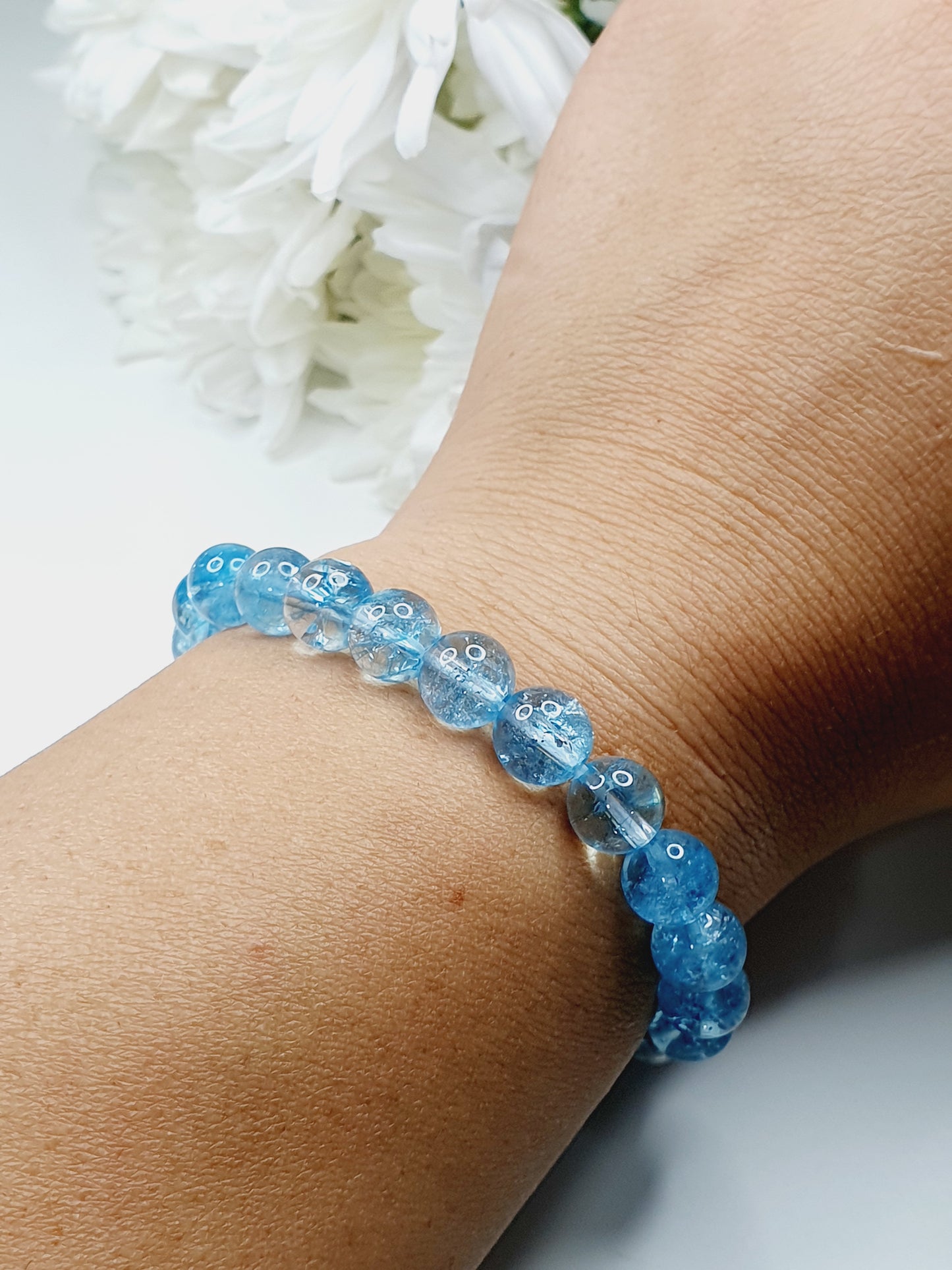 Topaz Quartz Blue natural gemstone bracelet 8mm bead