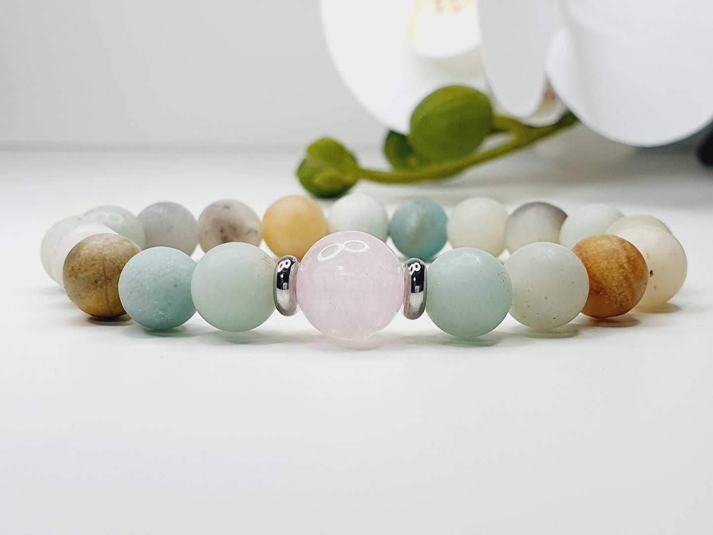 Amazonite matte and Rose Quartz bracelet natural stone 8mm bead