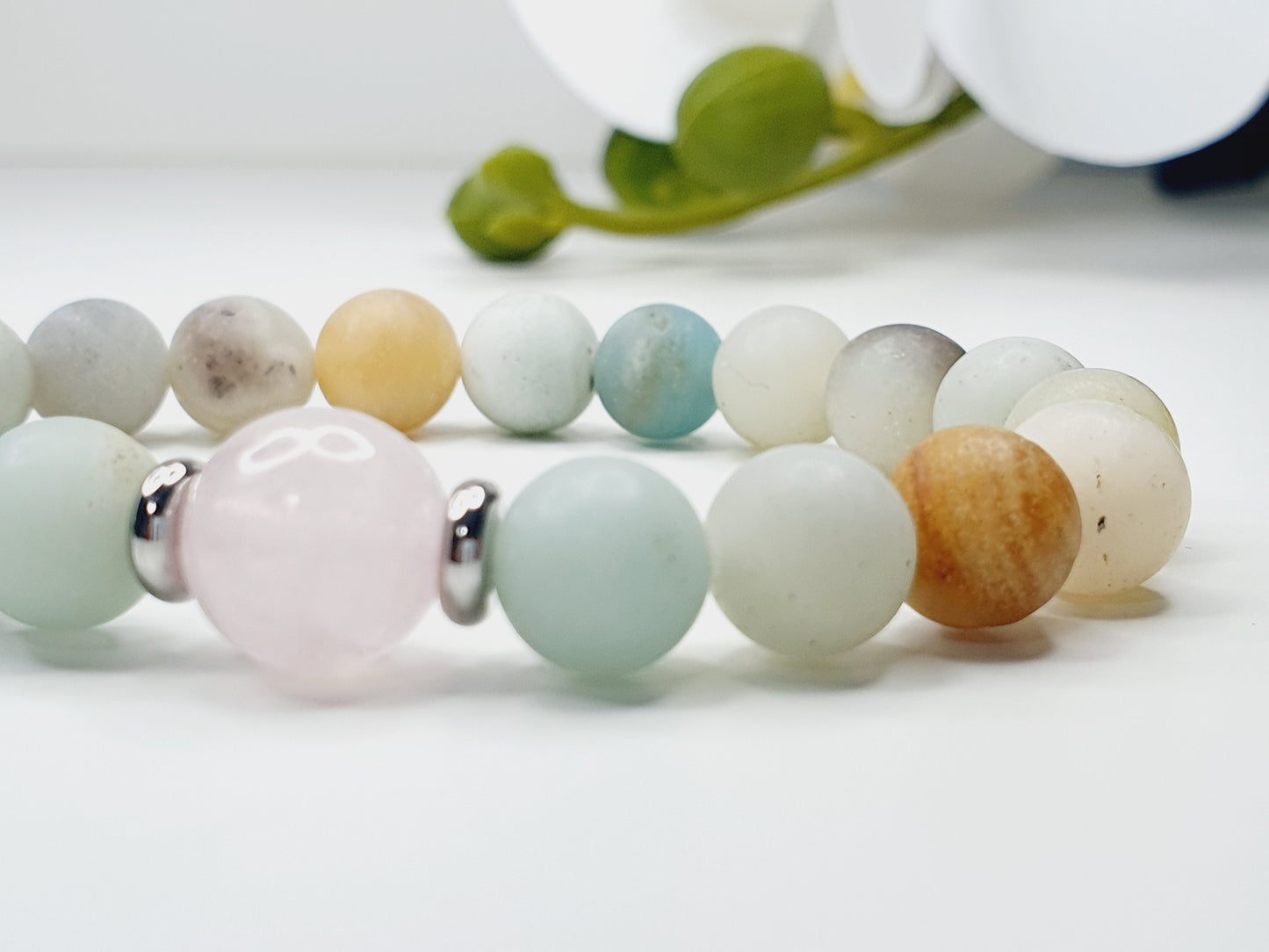 Amazonite matte and Rose Quartz bracelet natural stone 8mm bead
