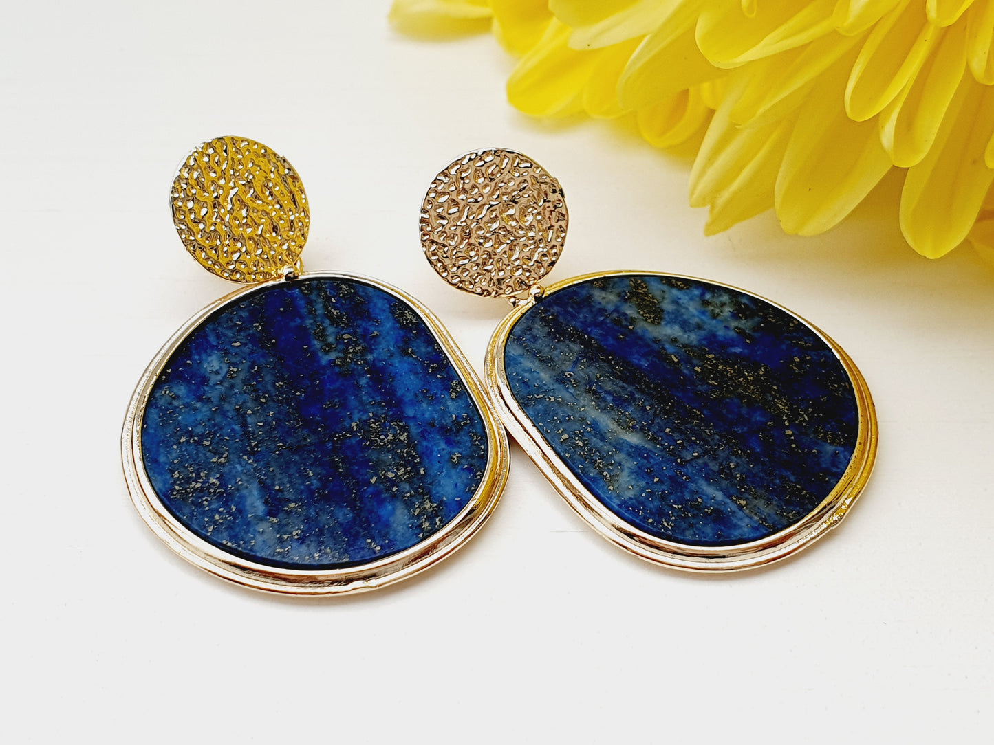 Gold Plated Earrings from Lapis lazuli natural stone