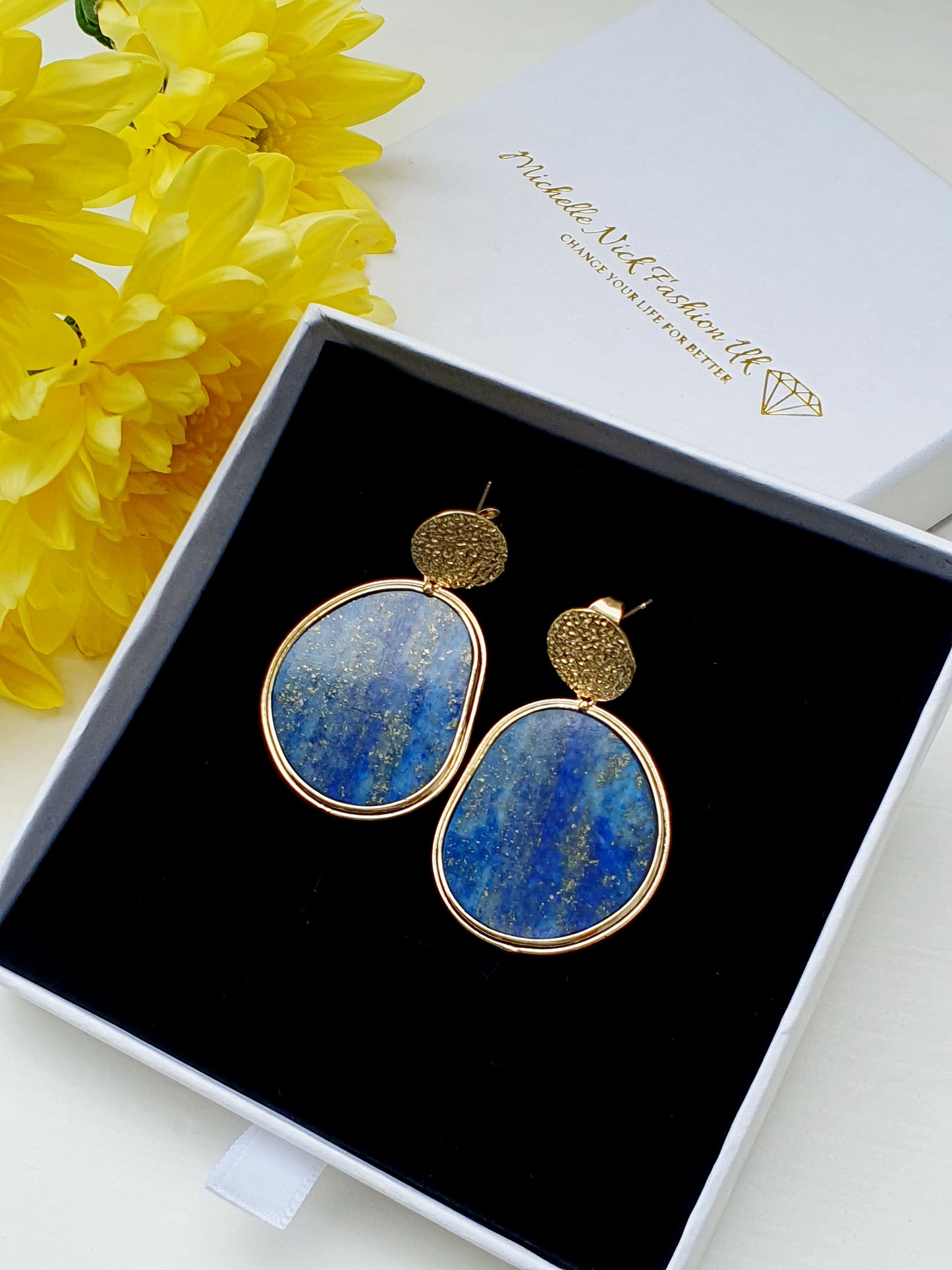 Gold Plated Earrings from Lapis lazuli natural stone