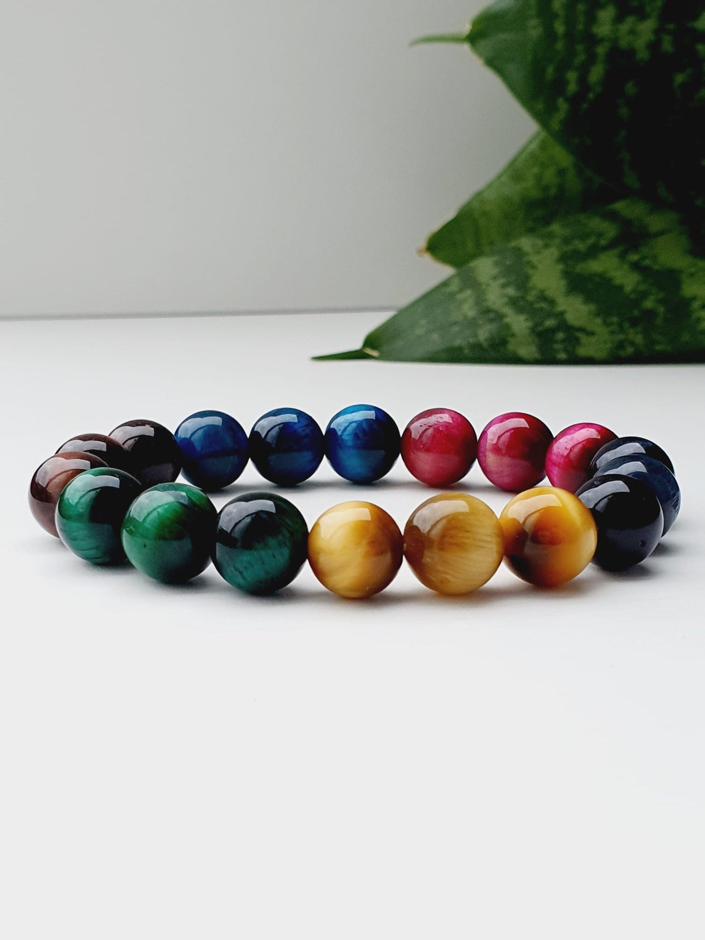 Tiger Eye natural stone bracelet 10mm beaded, gift box jewellery