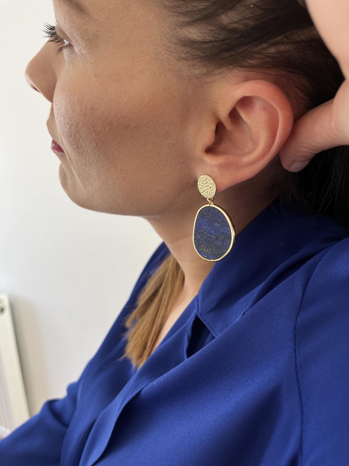 Gold Plated Earrings from Lapis lazuli natural stone