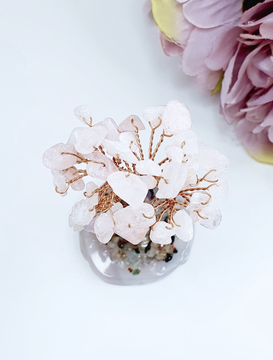 Tree of Love made from natural stone rose quartz