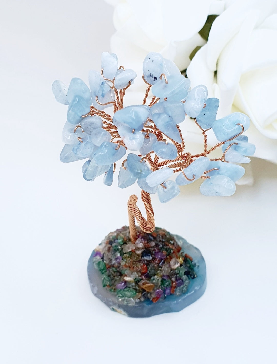 Tree of wisdom made from natural stone aquamarine