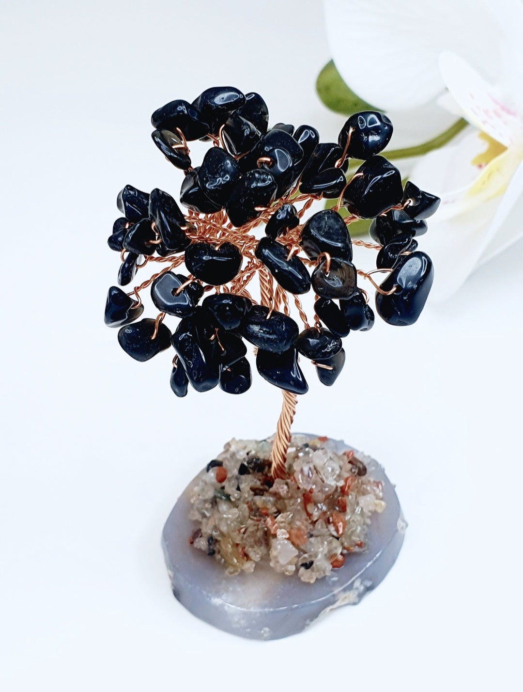 Tree of energy made from natural stone obsidian