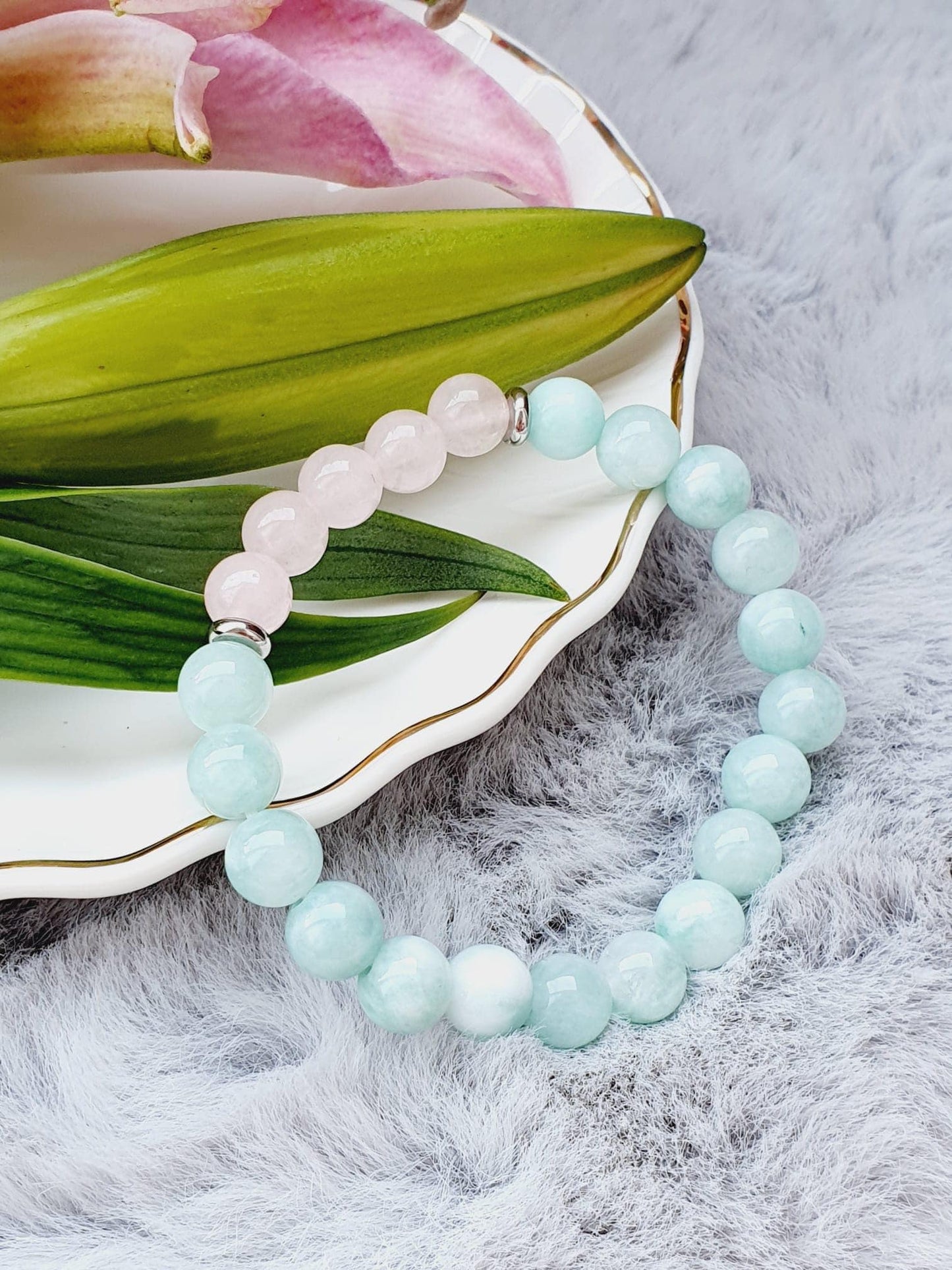 Rose Quartz and Amazonite natural stone bracelet 8mm bead