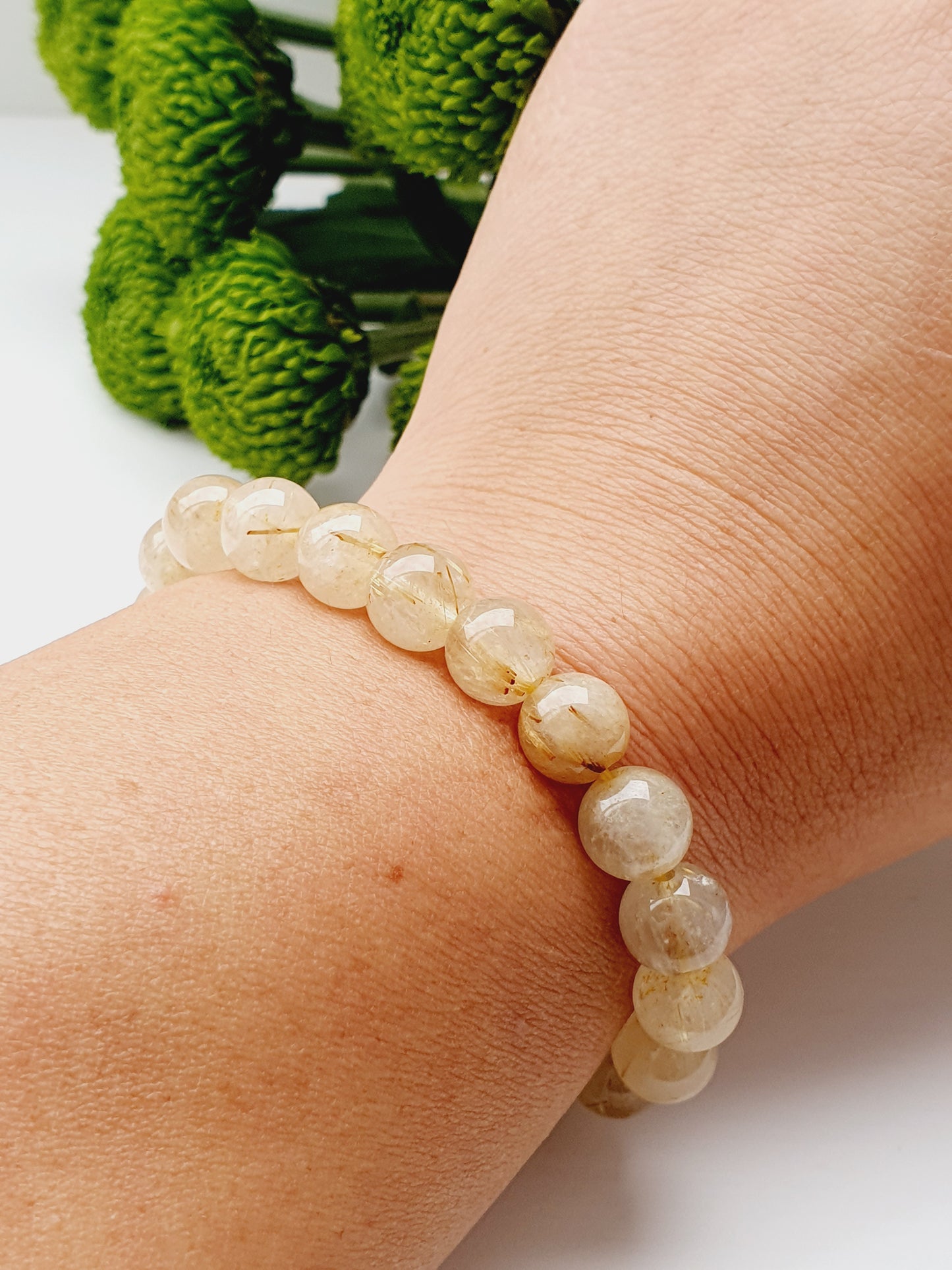 Rutilated Quartz natural gemstone bracelet 8mm bead