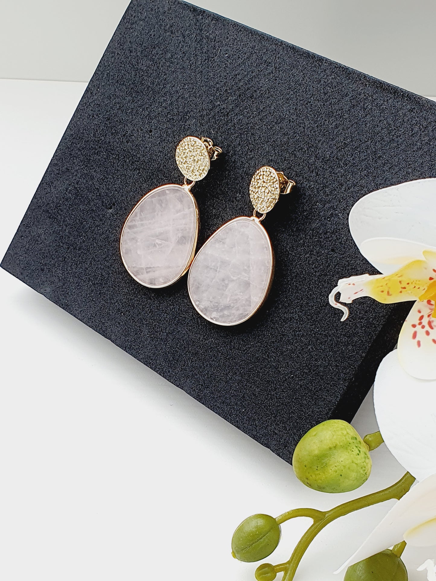 Gold plated Earrings from Rose Quartz natural gemstone