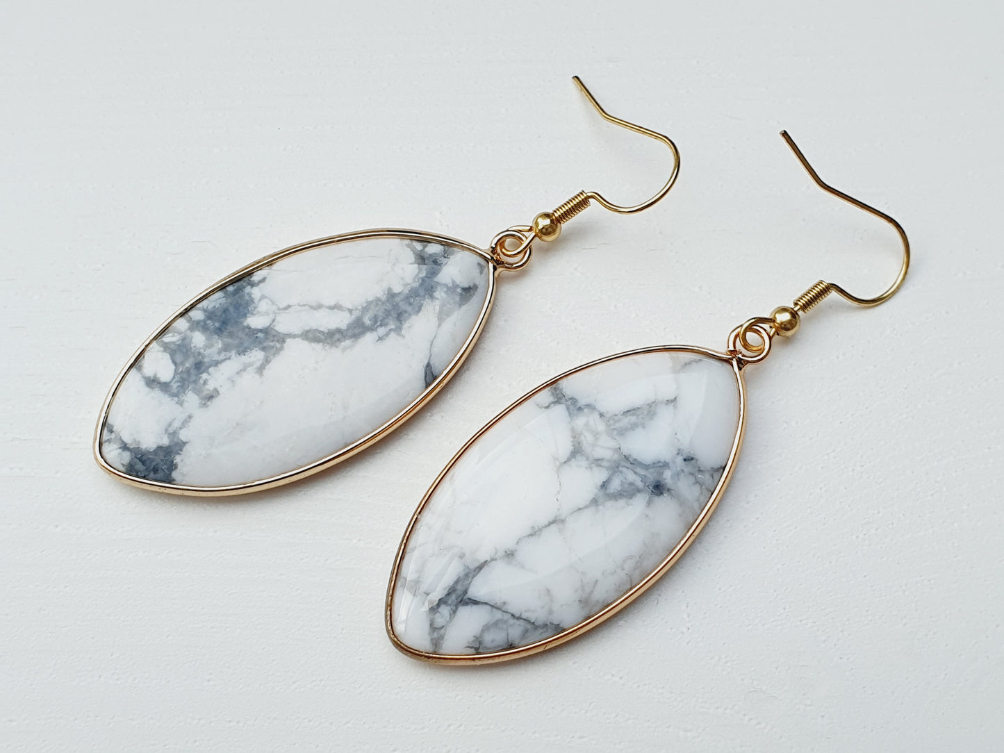Earrings from natural stone Howlite, 18k gold plated, gift box jewellery, Handmade in Uk