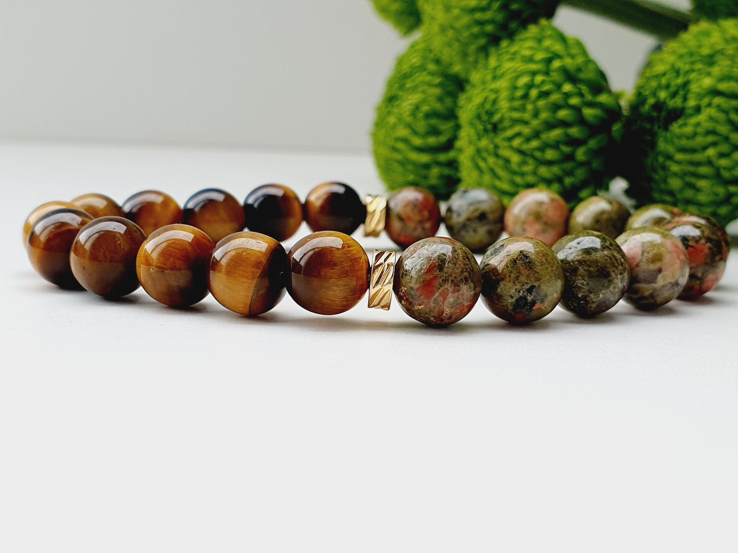 Unakite and Tiger eye natural stone bracelet 8mm bead
