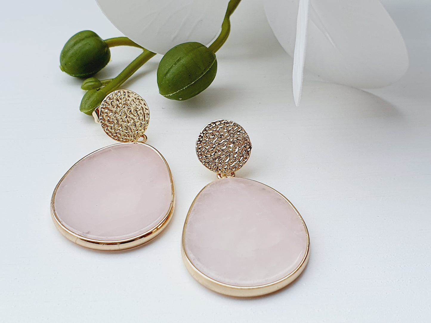 Gold plated Earrings from Rose Quartz natural gemstone