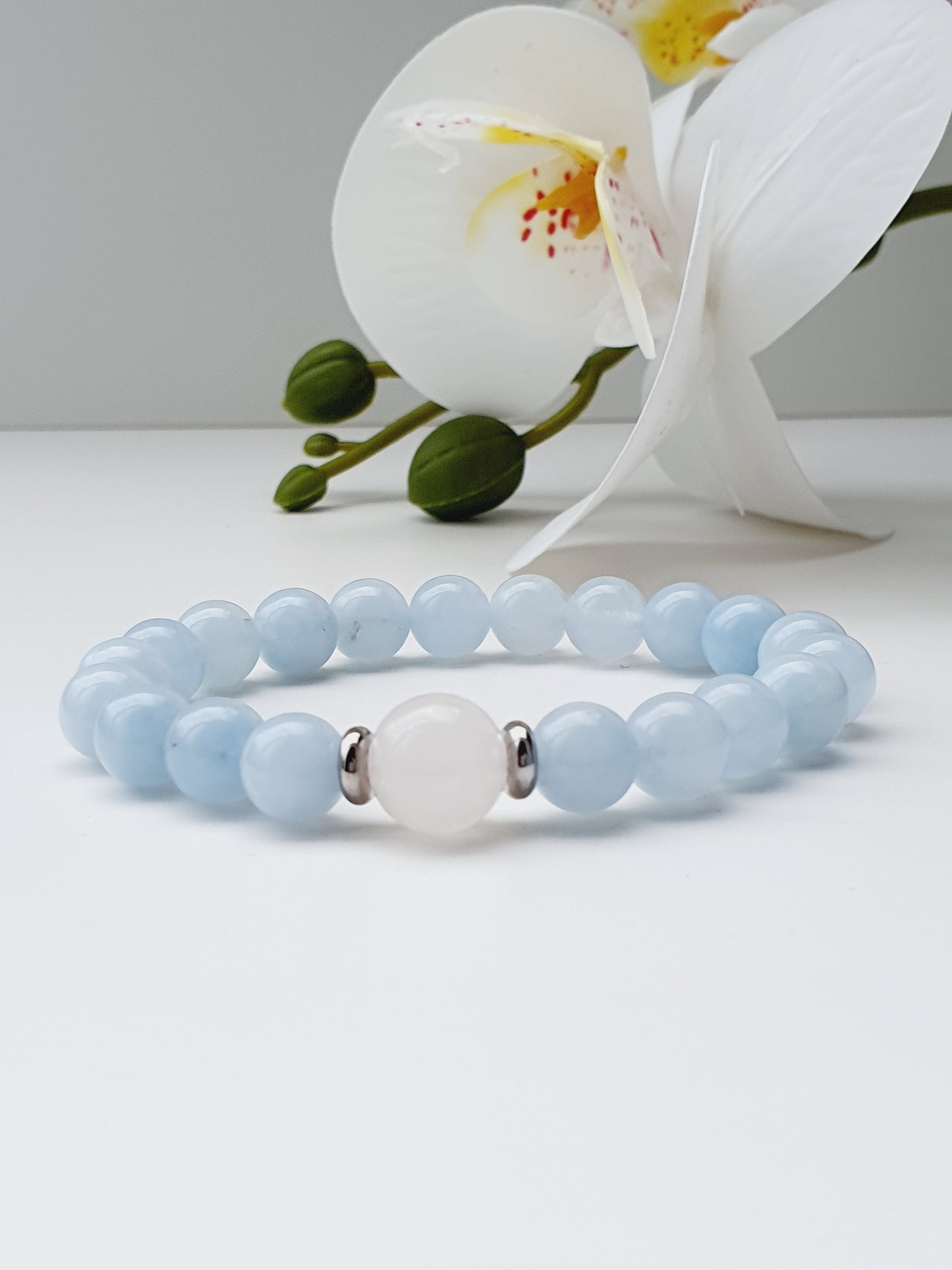 Rose quartz and Aquamarine natural stone bracelet