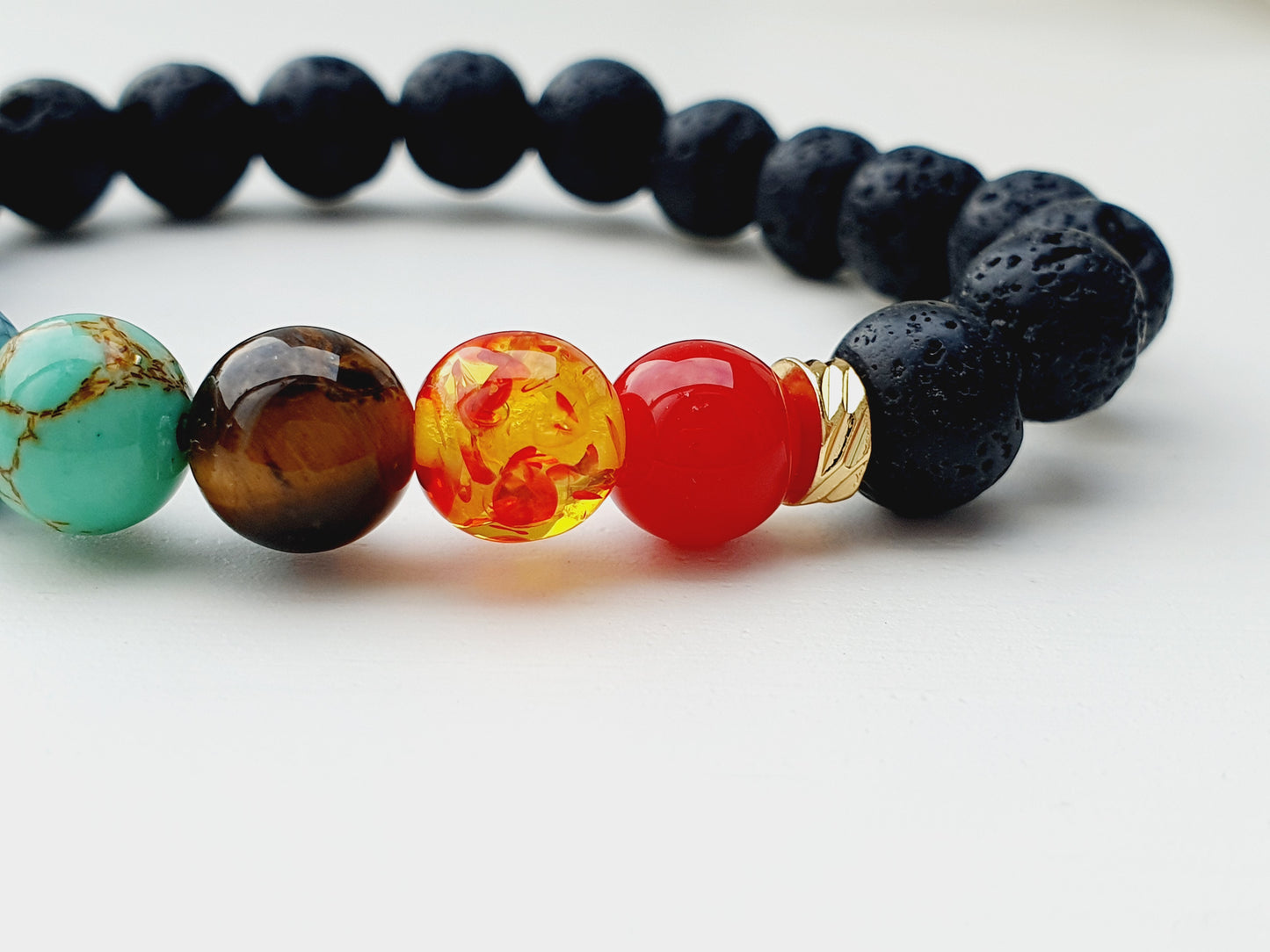Lava 7 Chakra bracelet from natural stone 8mm beaded, gift box jewellery, gemstone, Uk