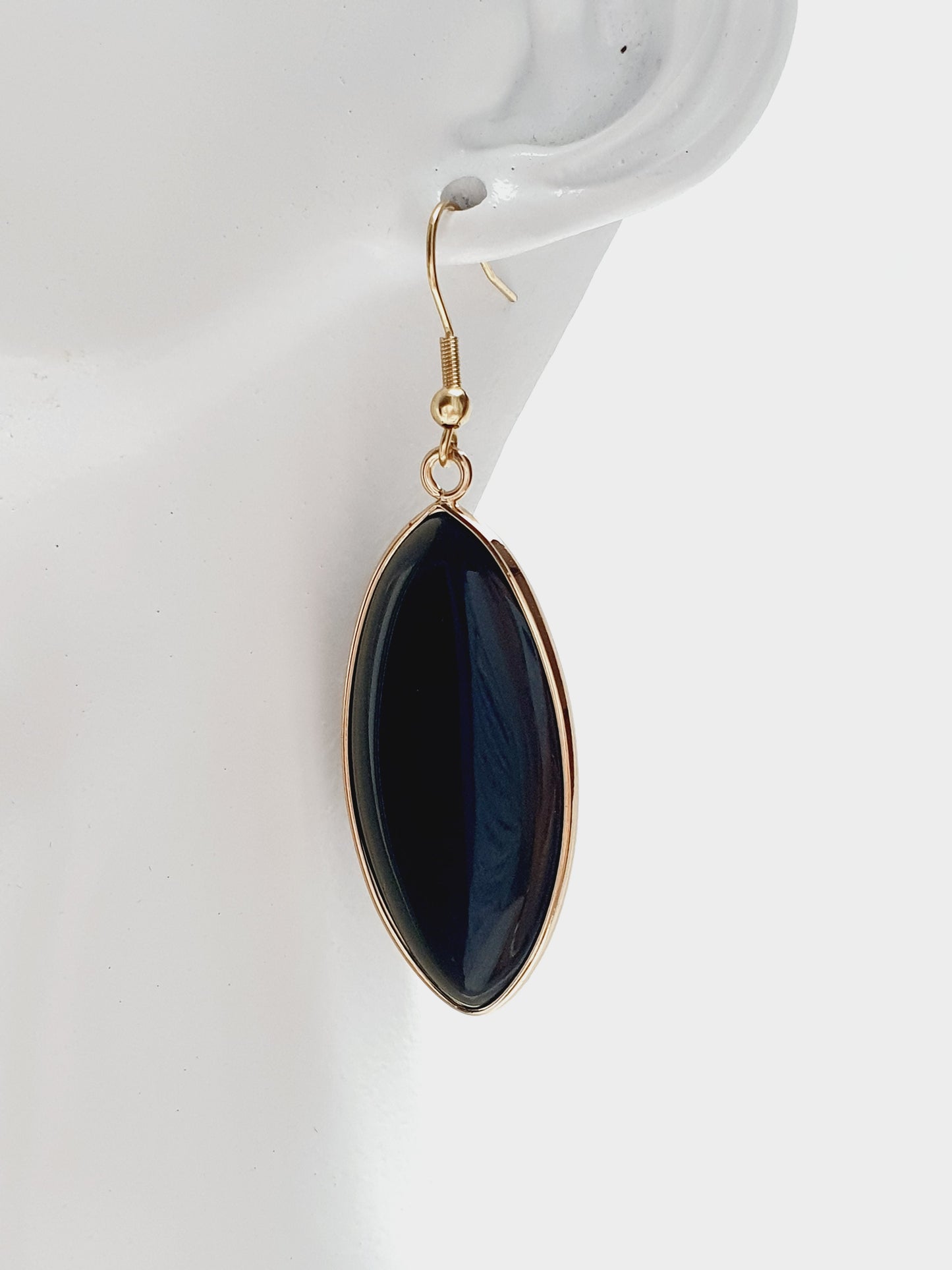 Earrings from natural stone Obsidian, 18k gold plated, gift box jewellery, Handmade in Uk