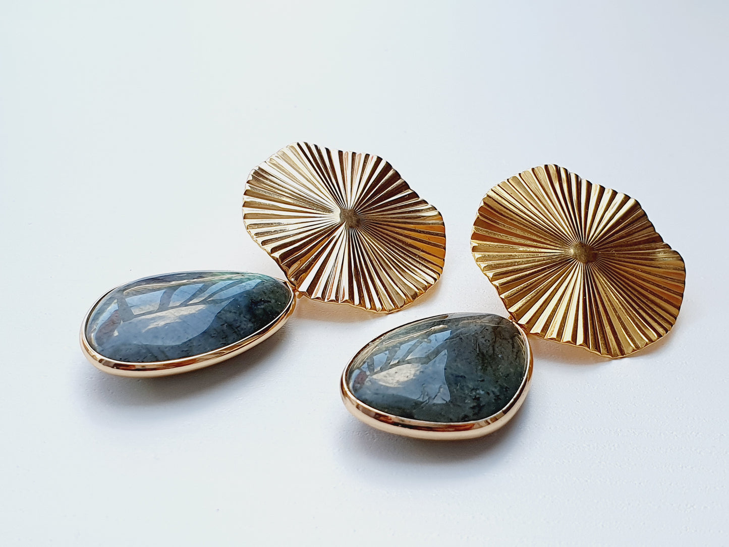 Earrings from natural stone Labradorite, 18k gold plated, gift box jewellery, Handmade in Uk
