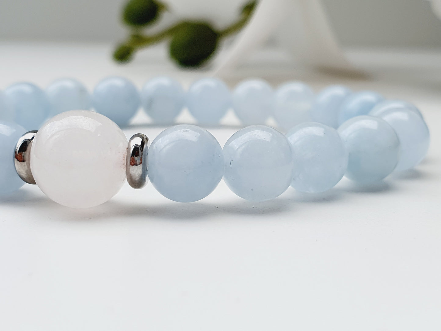 Rose quartz and Aquamarine natural stone bracelet