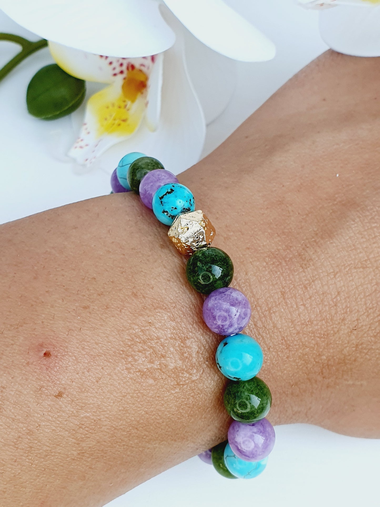 Turquoise, Chalcedony, Emerald natural stone bracelet 8mm bead