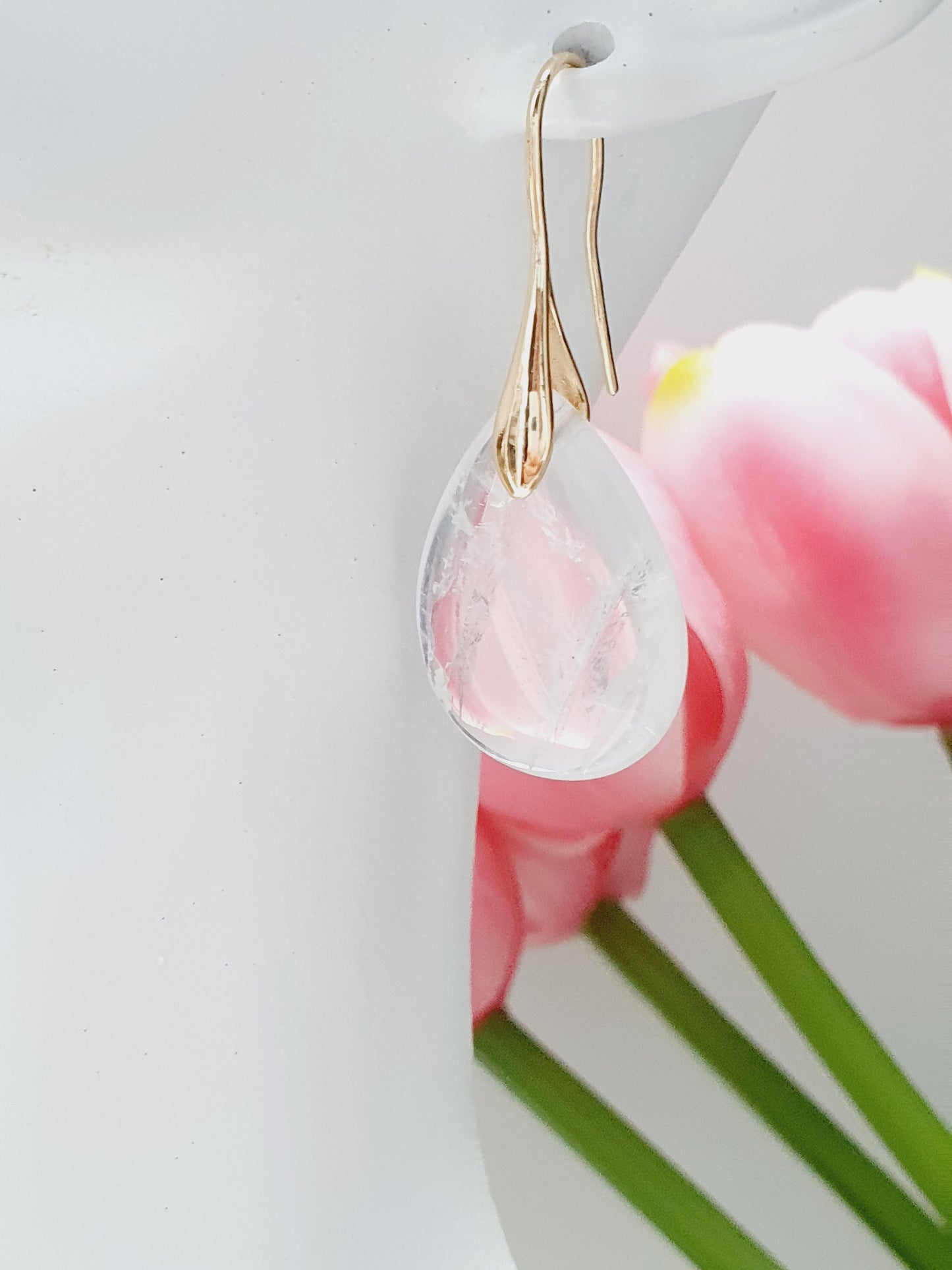 Selenite natural stone earrings 18k gold plated, gift box jewellery, handmade, UK