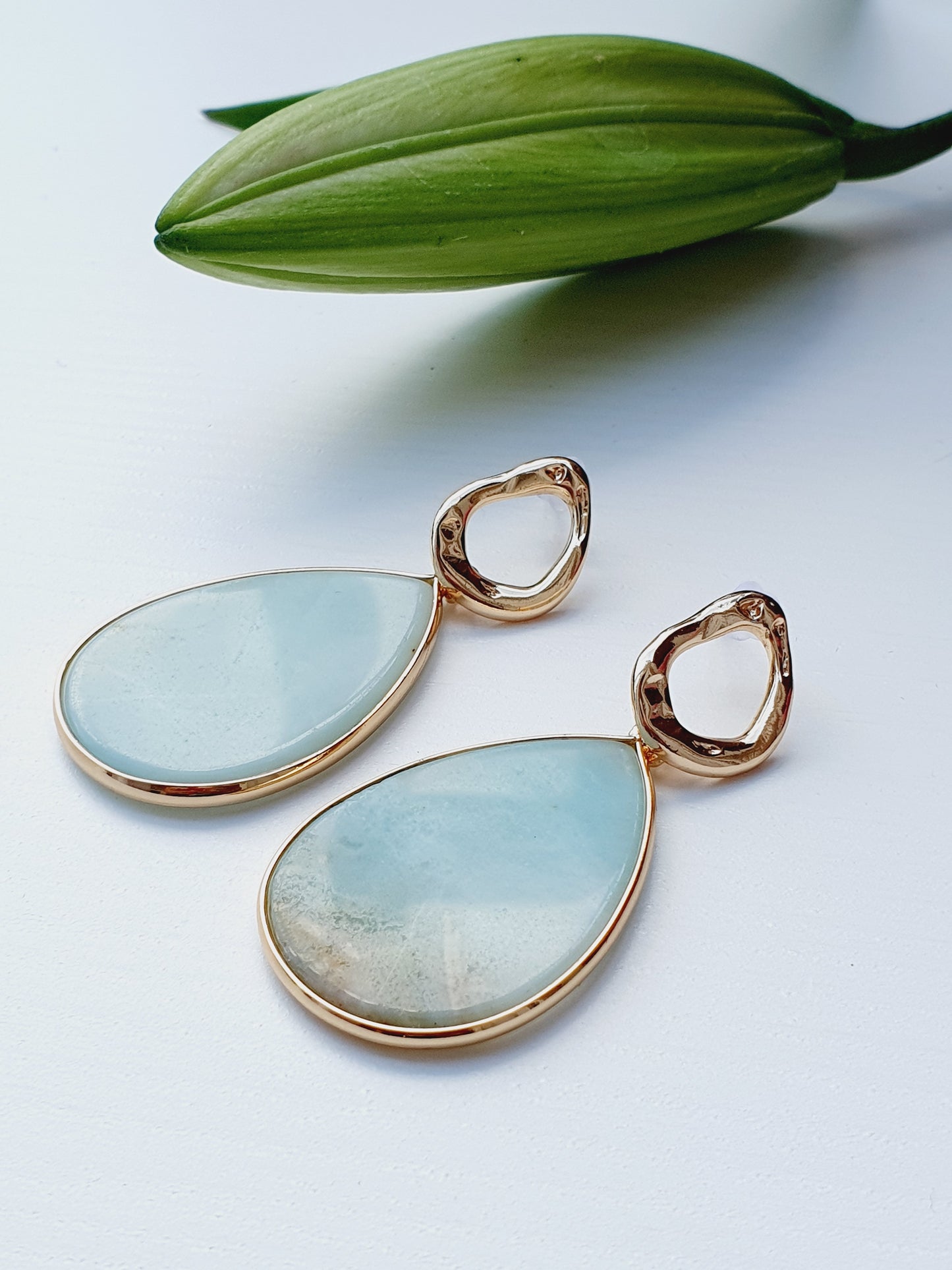Gold Plated Earrings from Amazonite Natural Gemstone