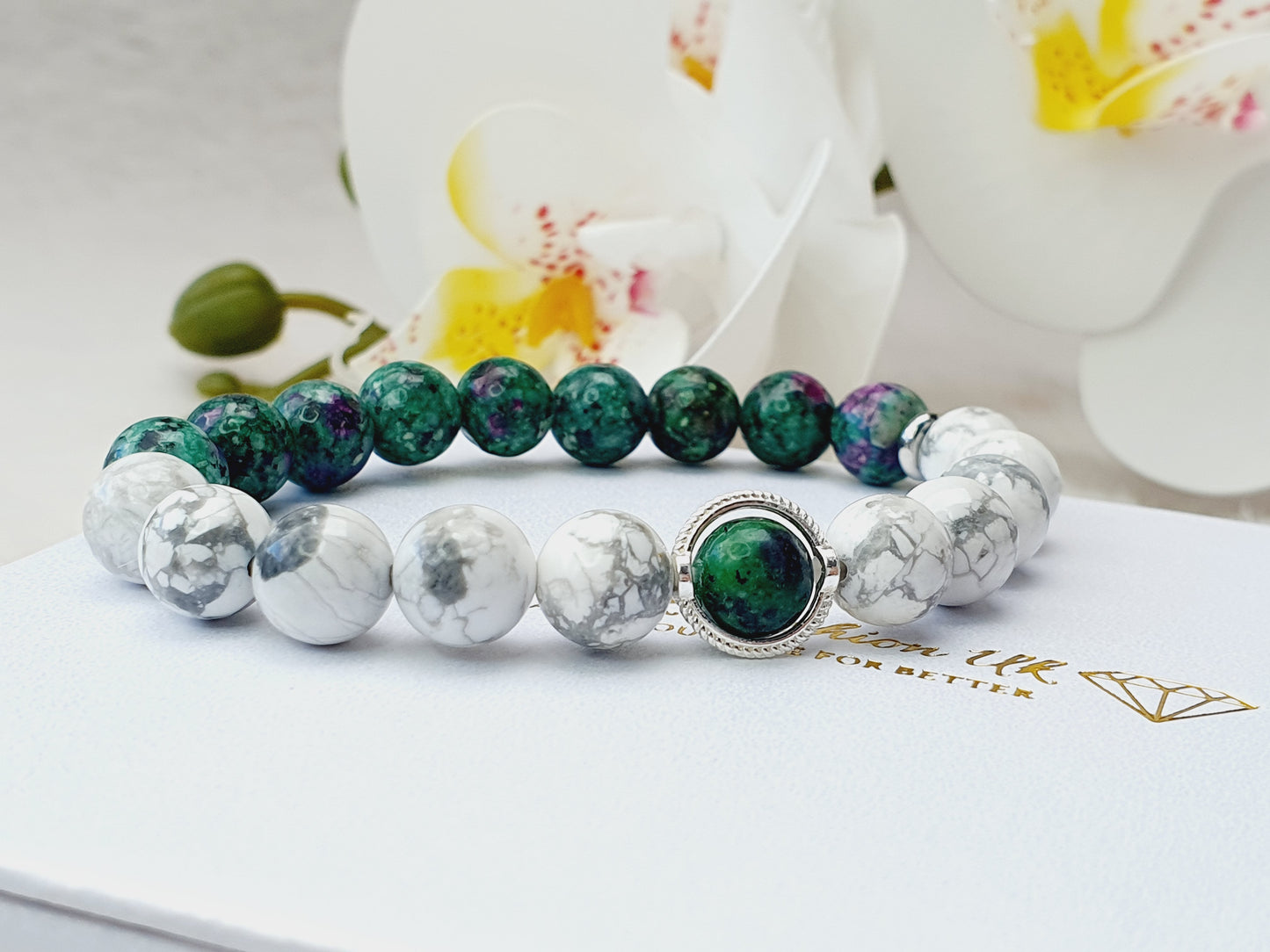 Howlite and Epidote bracelet natural stone 8mm bead