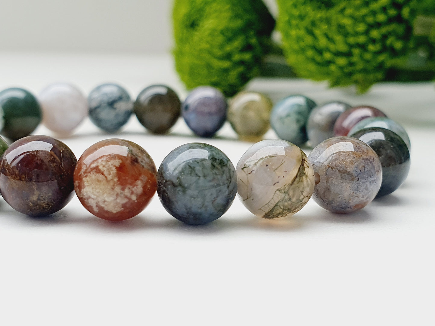 Indian Agate Natural Stone Bracelet 8mm Beaded, Gift Box Jewellery