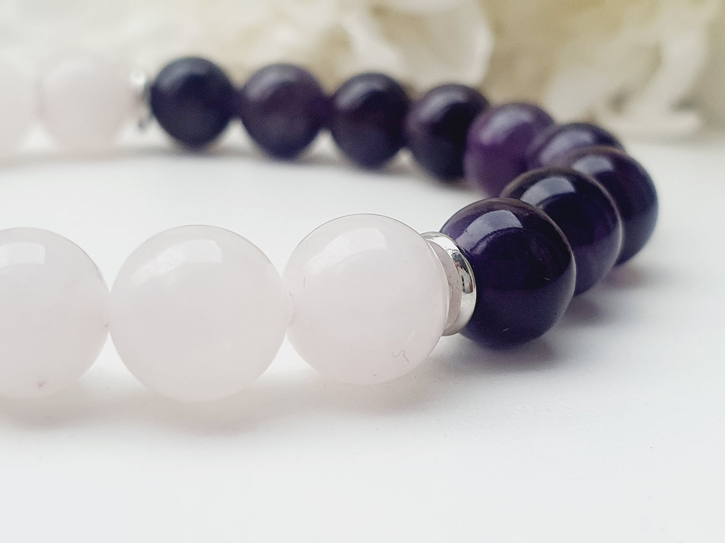 Rose Quartz and Amethyst natural stone bracelet 8mm bead