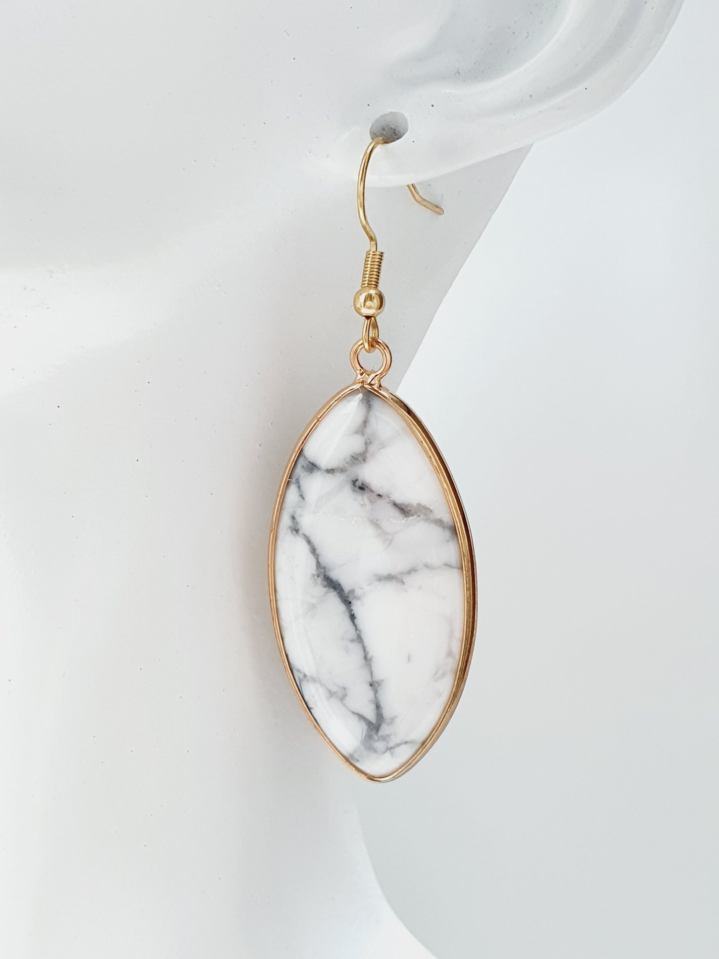 Earrings from natural stone Howlite, 18k gold plated, gift box jewellery, Handmade in Uk