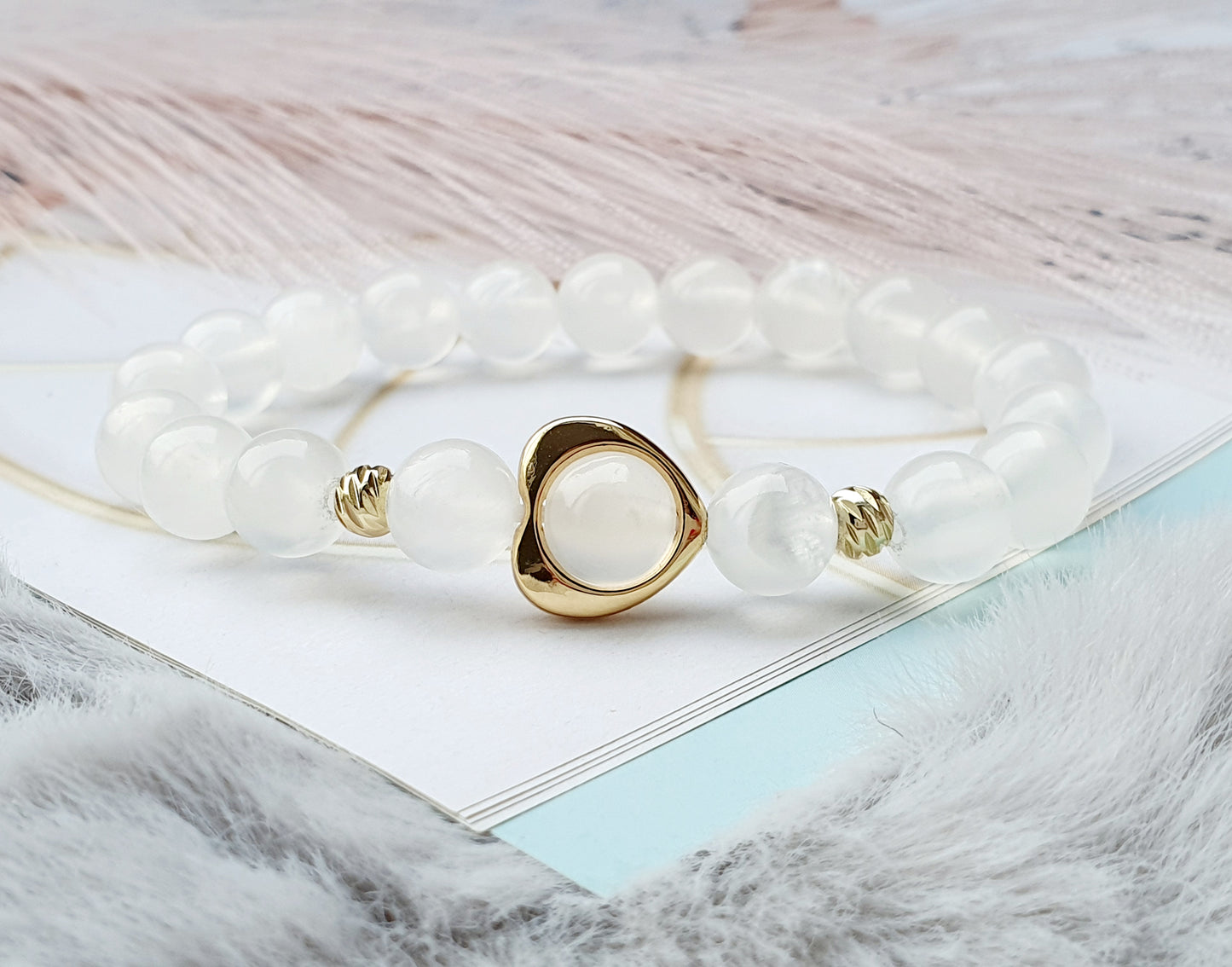 Selenite natural stone calming bracelet 8mm bead