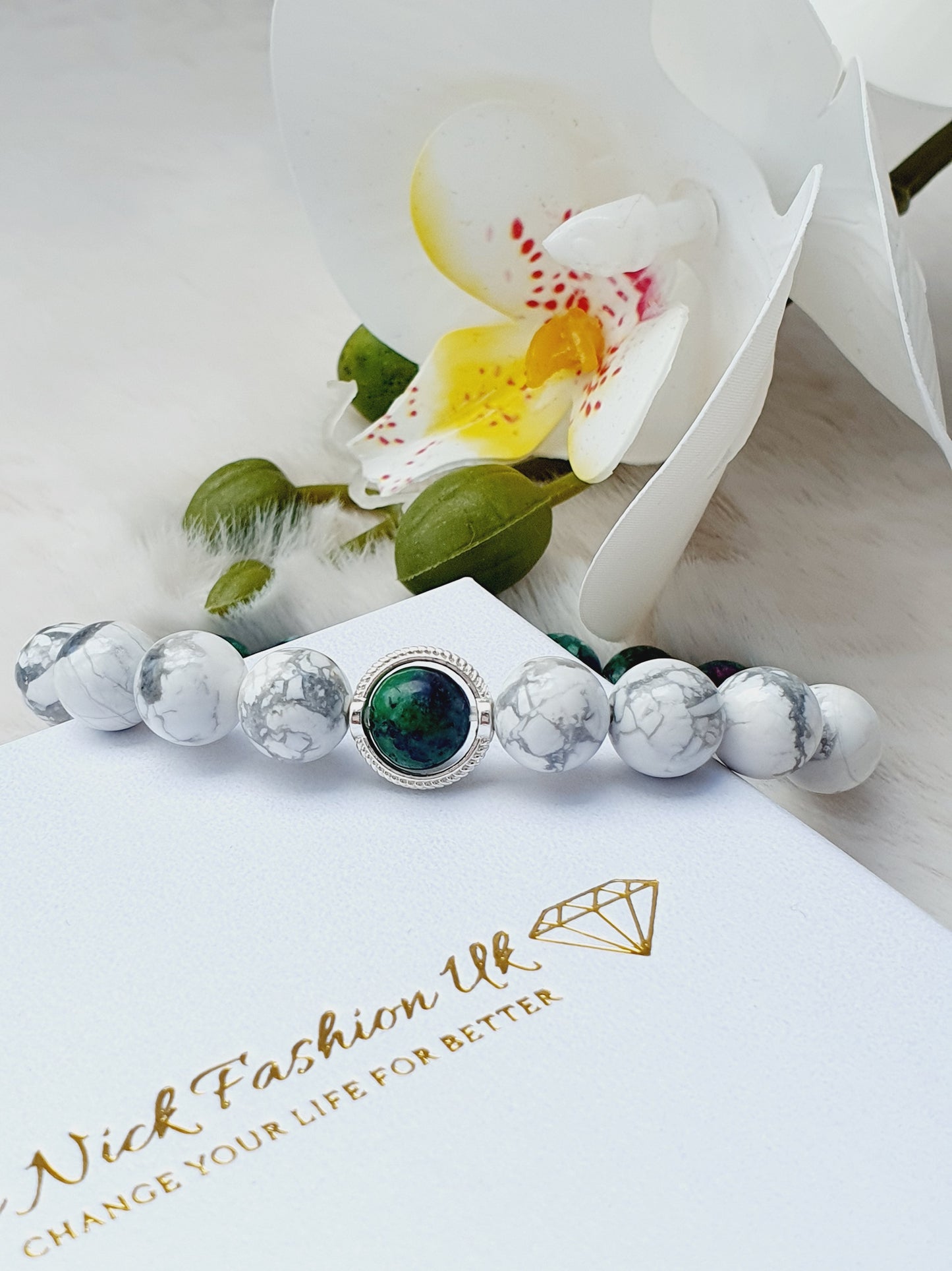 Howlite and Epidote bracelet natural stone 8mm bead