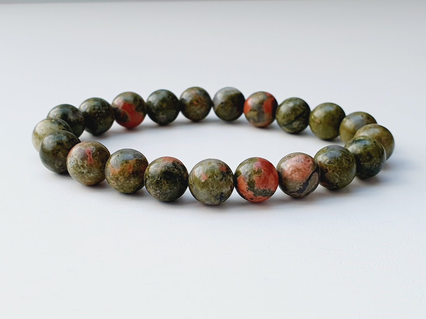 Unakite natural stone jewellery set, bracelet and earrings, 8mm beaded, Silver plated, Handmade in Uk