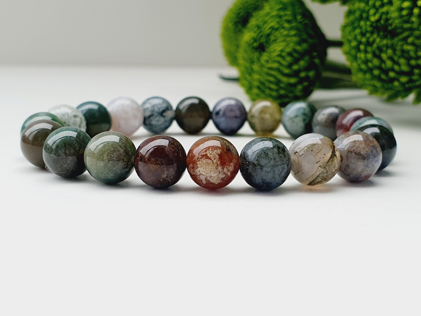 Indian Agate Natural Stone Bracelet 8mm Beaded, Gift Box Jewellery