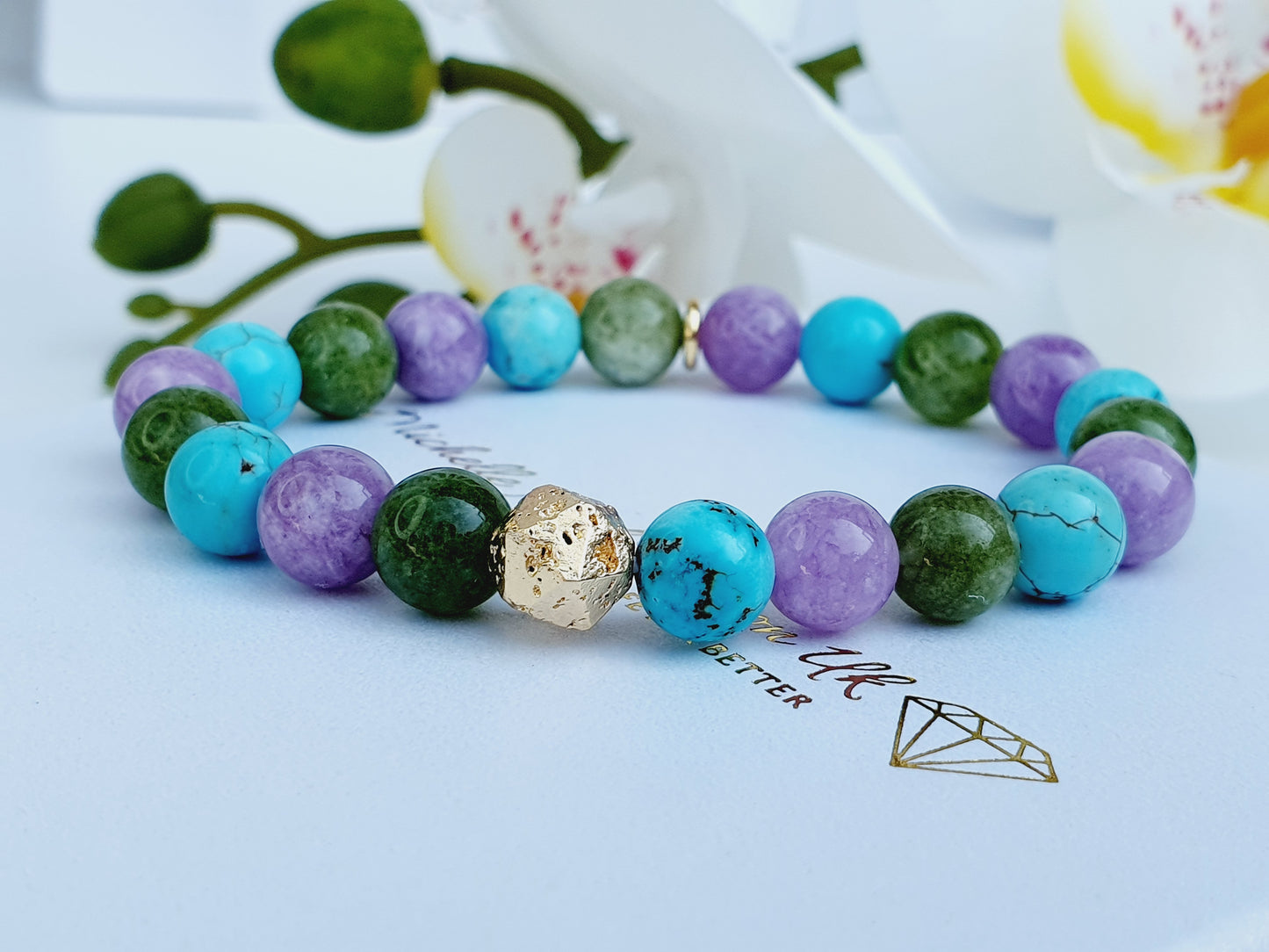 Turquoise, Chalcedony, Emerald natural stone bracelet 8mm bead