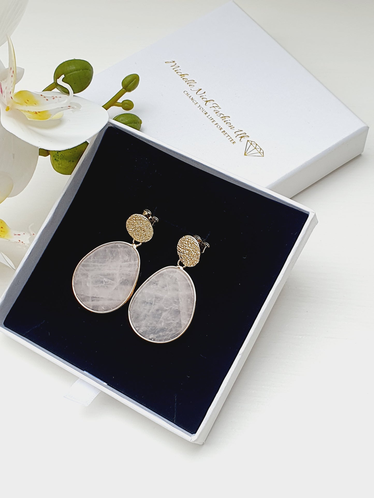 Gold plated Earrings from Rose Quartz natural gemstone
