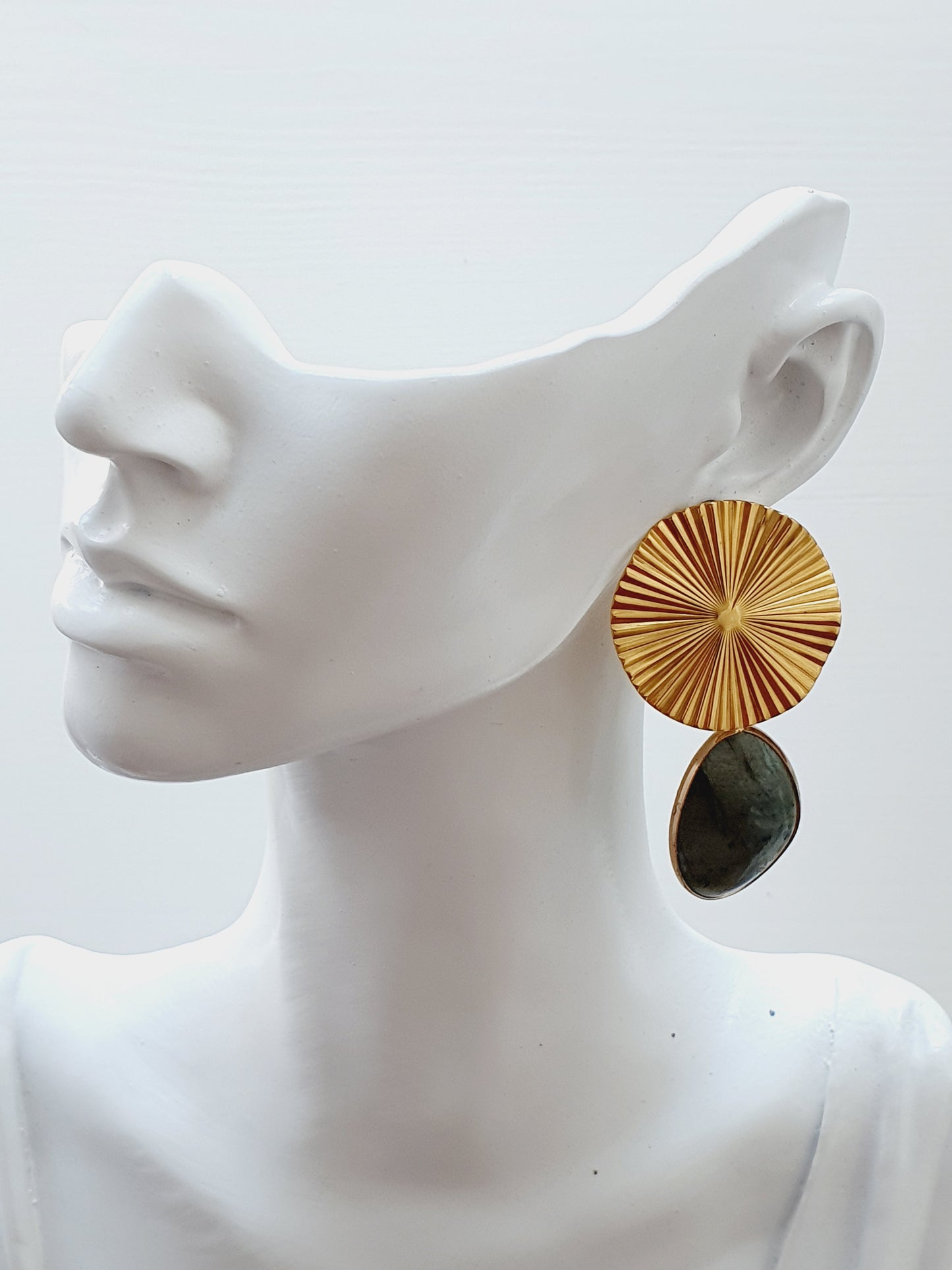 Earrings from natural stone Labradorite, 18k gold plated, gift box jewellery, Handmade in Uk