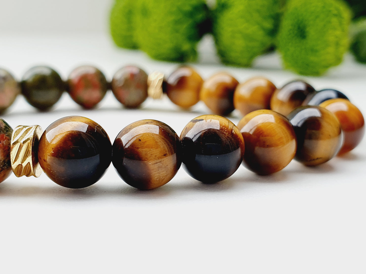 Unakite and Tiger eye natural stone bracelet 8mm bead