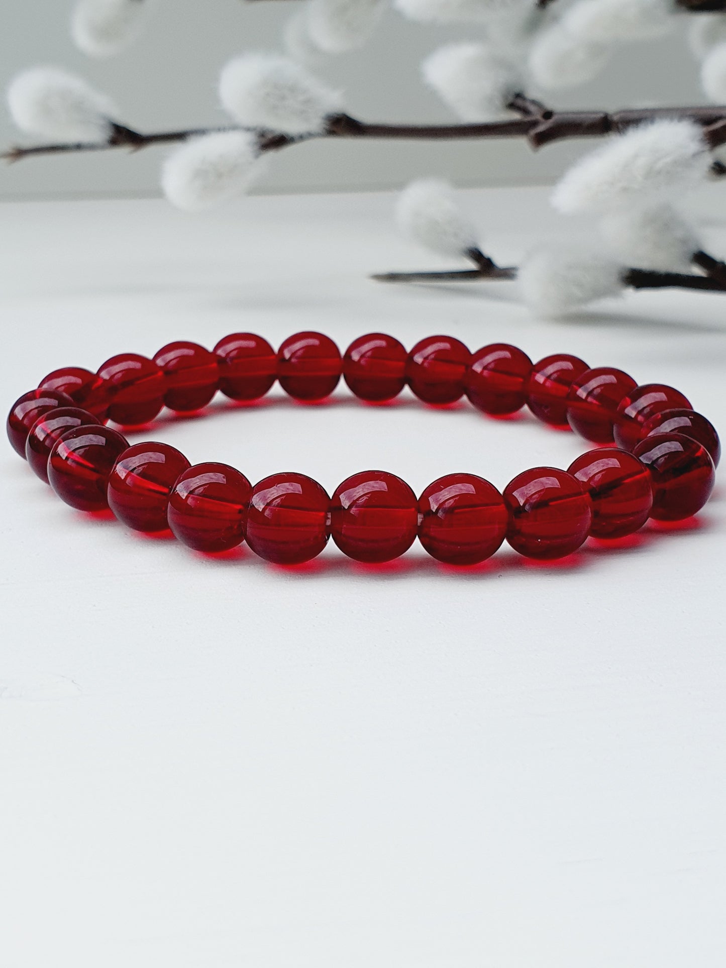 Garnet bracelet from natural stone 8mm bead gift box jewellery