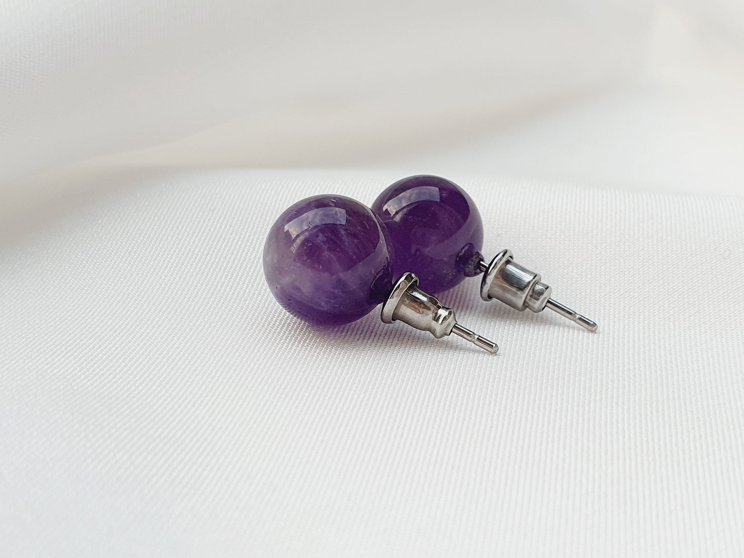 Amethyst natural stone jewellery set, bracelet earrings necklace with apple pendant, 8mm beaded, 925 silver
