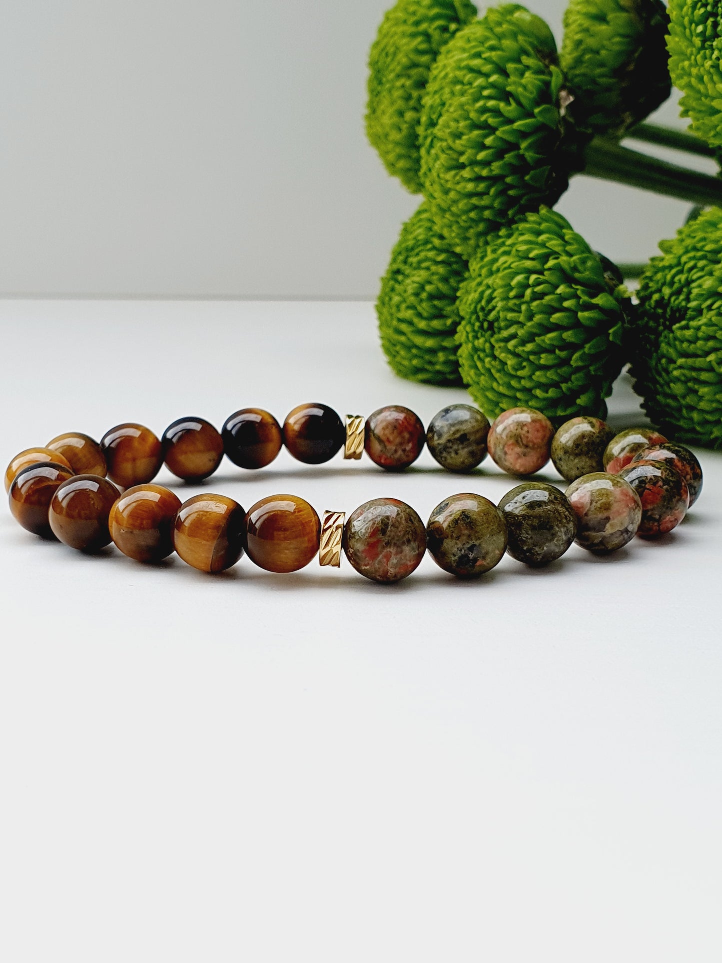 Unakite and Tiger eye natural stone bracelet 8mm bead