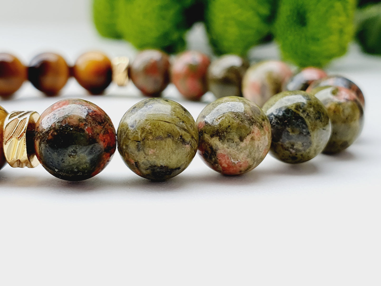 Unakite and Tiger eye natural stone bracelet 8mm bead
