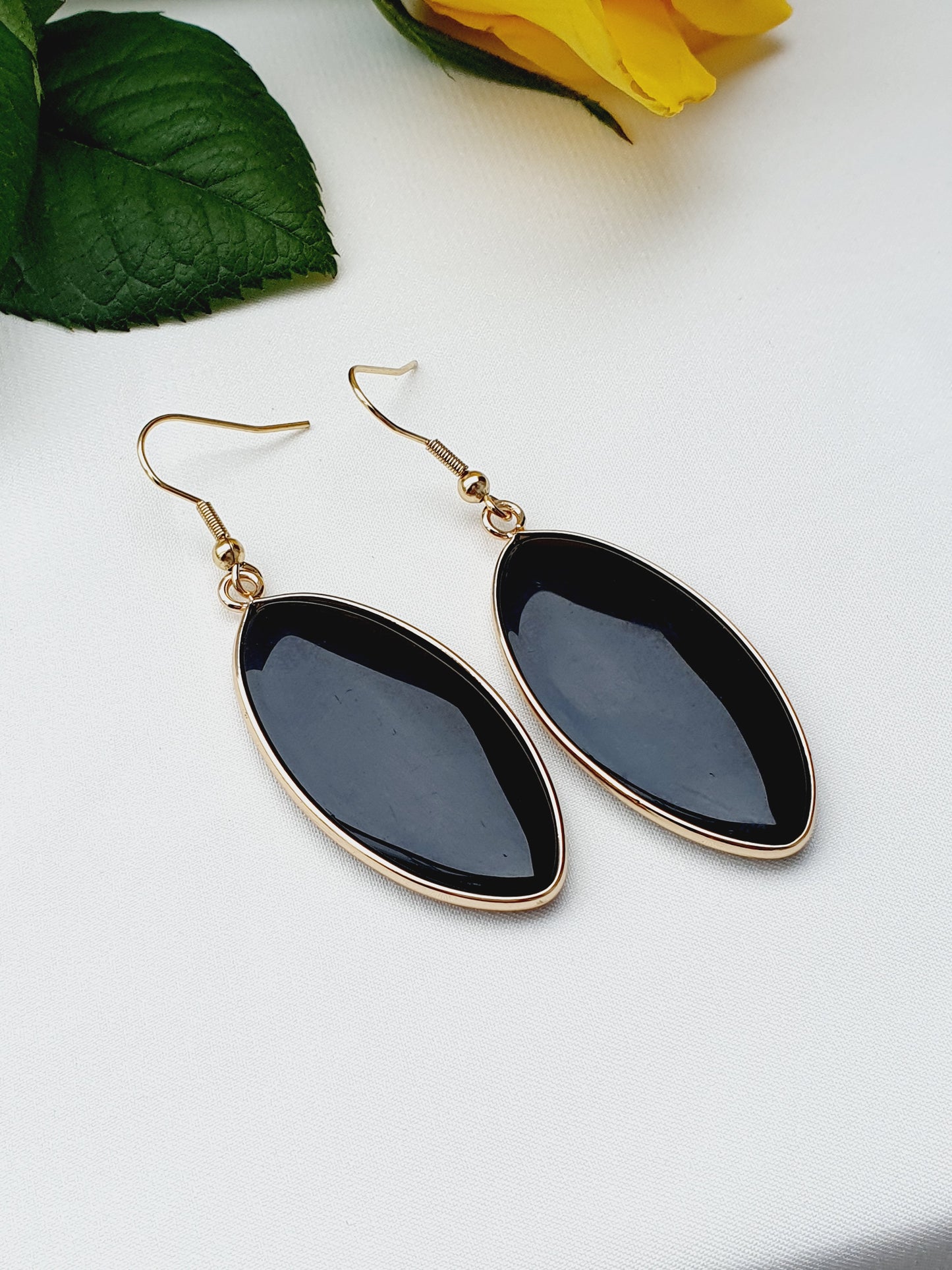 Earrings from natural stone Obsidian, 18k gold plated, gift box jewellery, Handmade in Uk