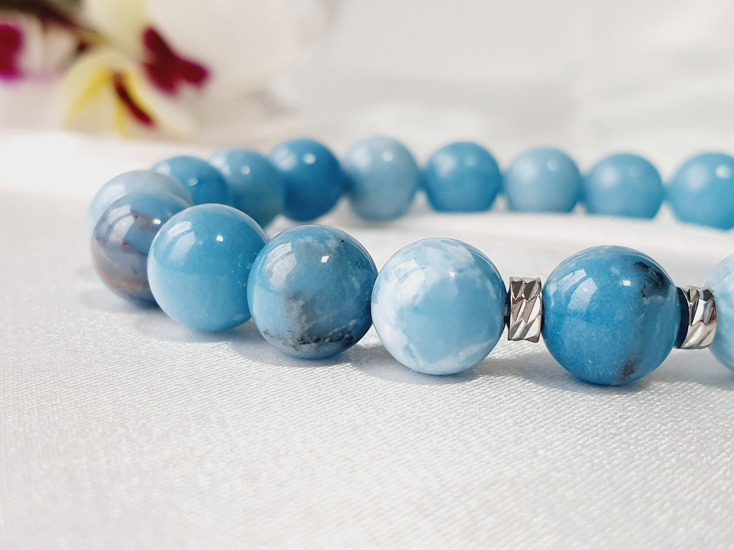 Larimar Bracelet Natural Stone 8mm Beaded, Gift Box Jewellery
