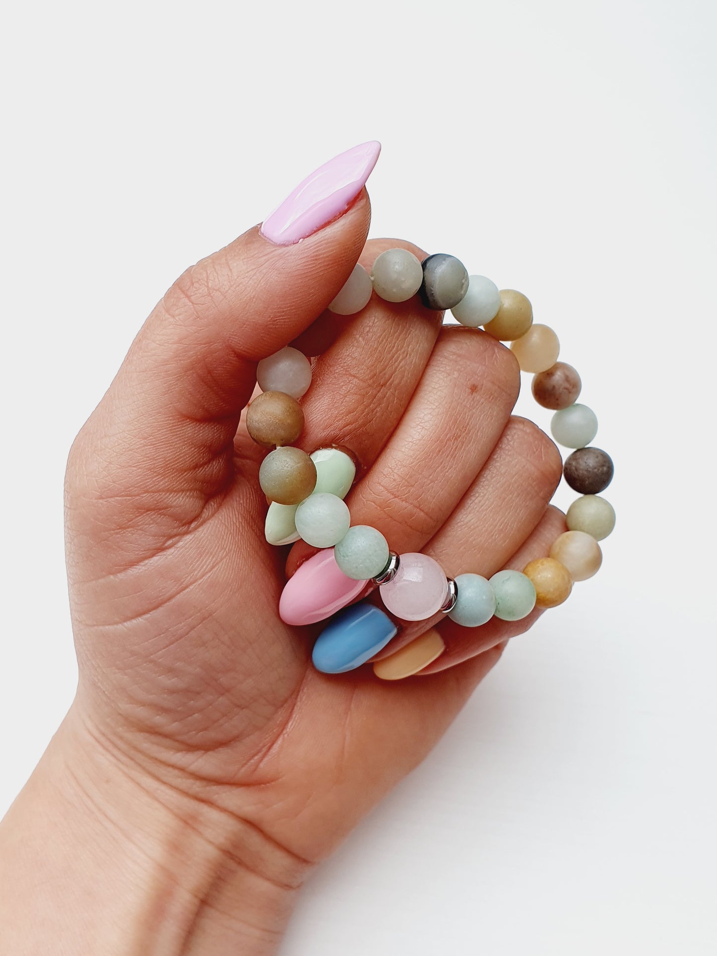 Amazonite matte and Rose Quartz bracelet natural stone 8mm bead