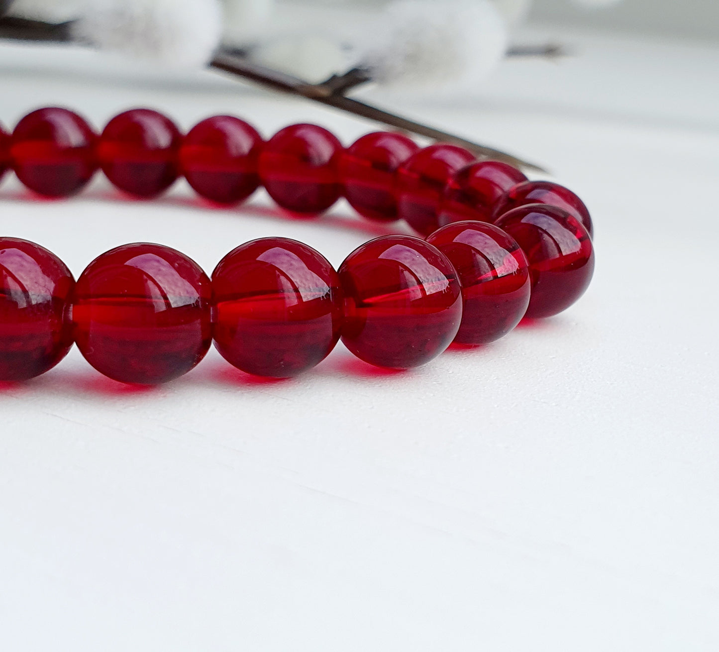 Garnet natural stone jewellery set, bracelet and earrings 925 silver, 8mm beaded