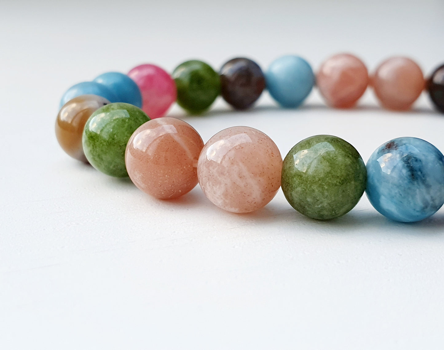 Bracelet From Natural Stone Larimar Tourmaline Sunstone Agate Emerald 8mm Beaded, Gift Box Jewellery