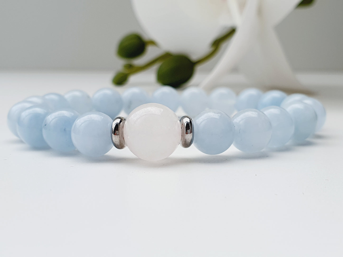 Rose quartz and Aquamarine natural stone bracelet
