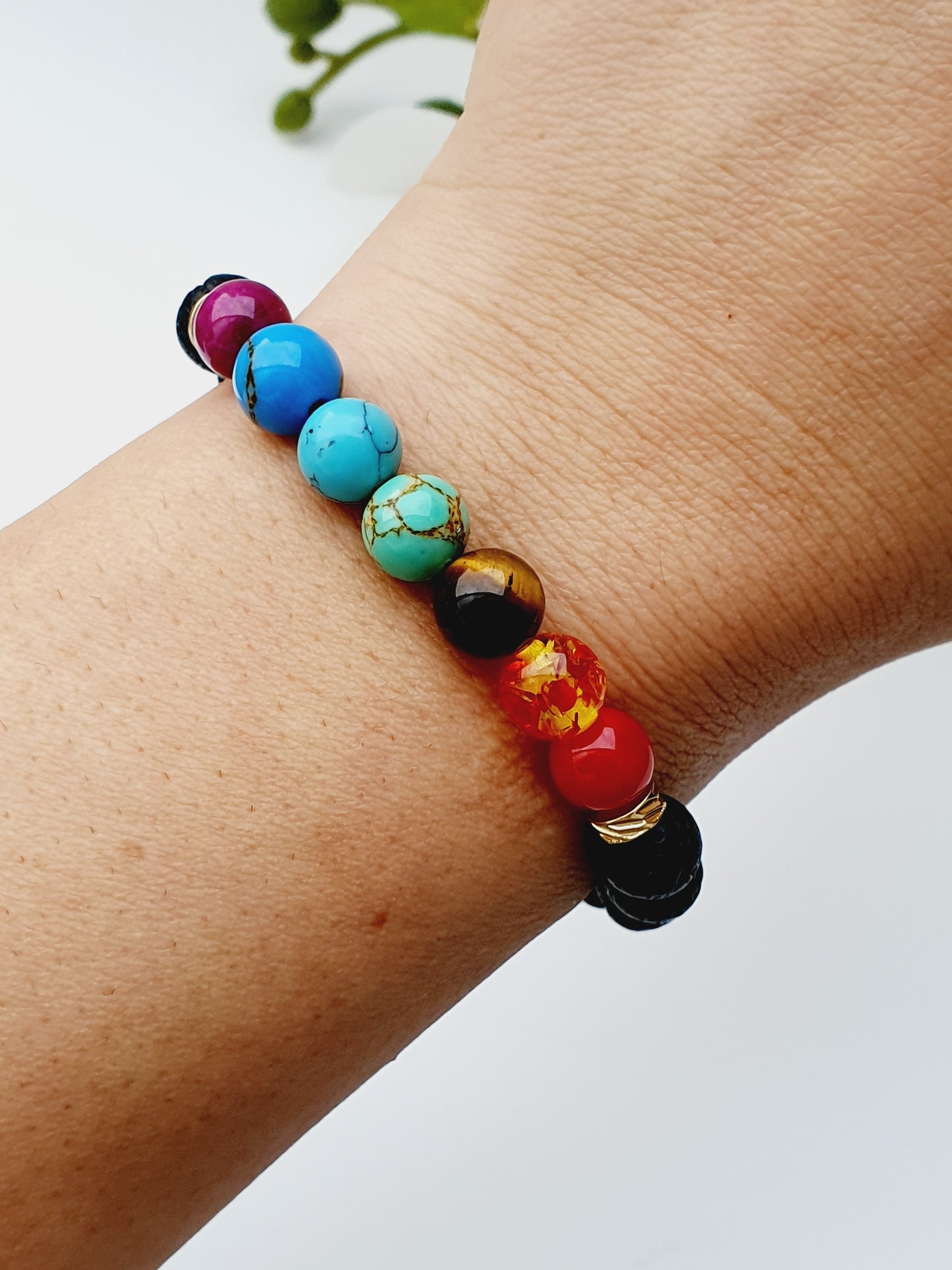 Lava 7 Chakra bracelet from natural stone 8mm beaded, gift box jewellery, gemstone, Uk