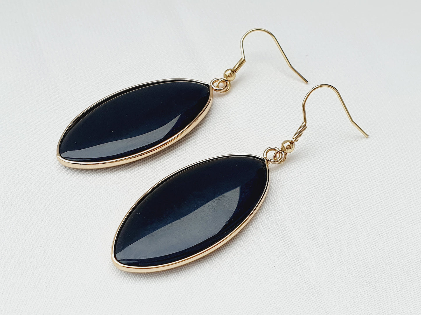 Earrings from natural stone Obsidian, 18k gold plated, gift box jewellery, Handmade in Uk